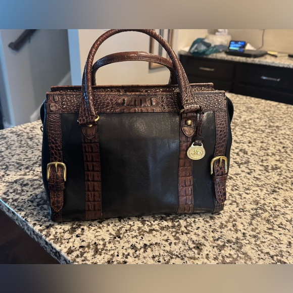 Brahmin Black and Brown Croc-Embossed Satchel - Picture 1 of 10